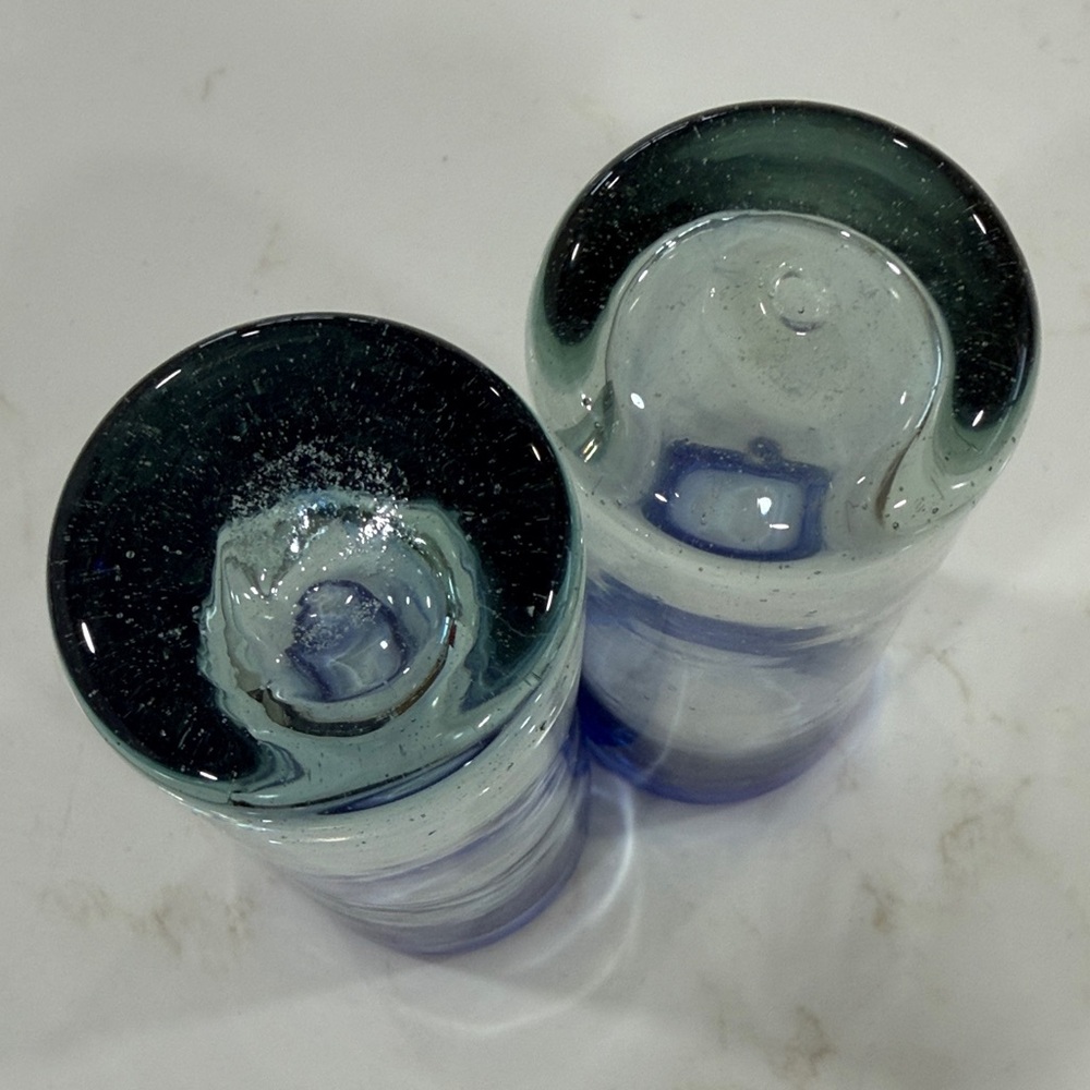 3/$25 Set of 2 Blue Rimmed Tall Shot Glasses - Picture 3 of 6